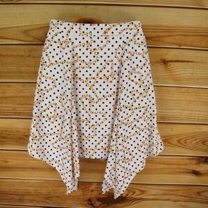 ELLE Skirt Lined A-Line Womens Size M Light Pink Polka‎ Dots Gold Chain Stretch